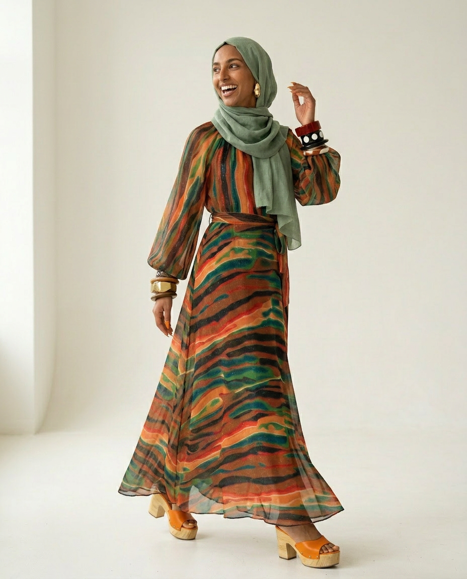 Vibrant Sparkle Printed Kaftan
