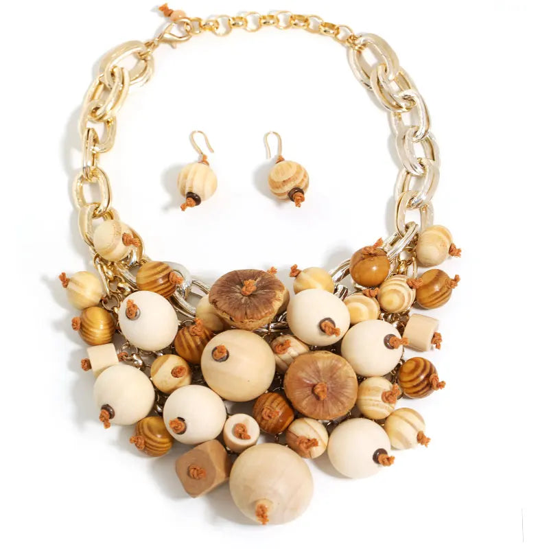 Free Spirit Wood Beaded Statement Necklace