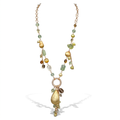 Grounded Gemstone Pearl Lariat Necklace