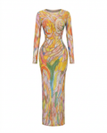 Vibrant Rhinestone Mesh Maxi Dress