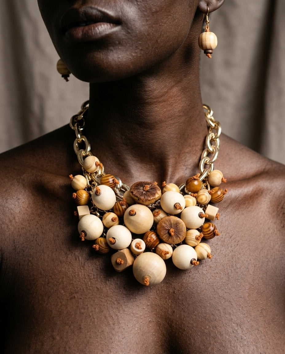 Free Spirit Wood Beaded Statement Necklace